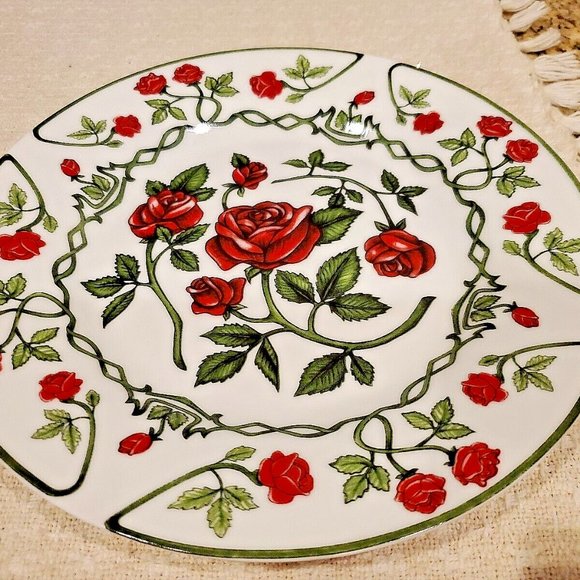 L@@K Beautiful Red Rose Salad Bread Dessert Plates ~ Home Expressions ~ Set of 4 - Picture 2 of 7